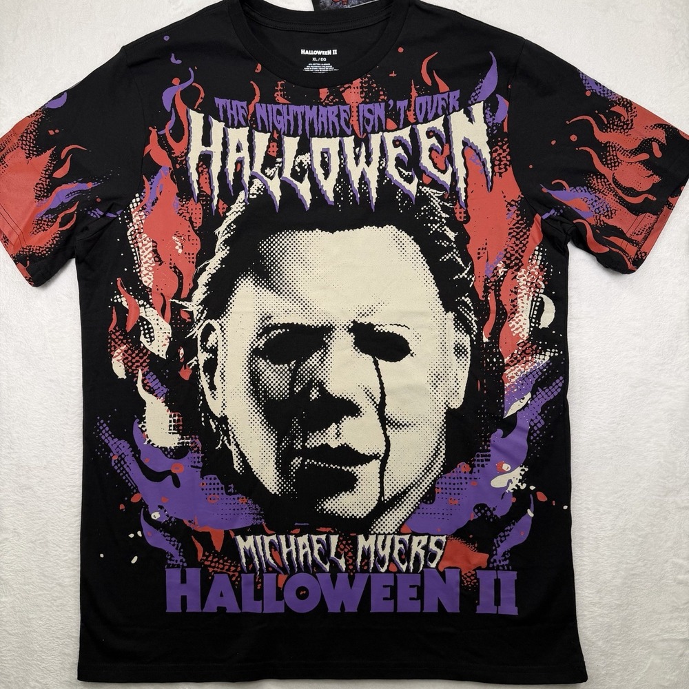 Halloween II Michael Myers AOP T Shirt Men's XL Mad Engine Horror Movie Black